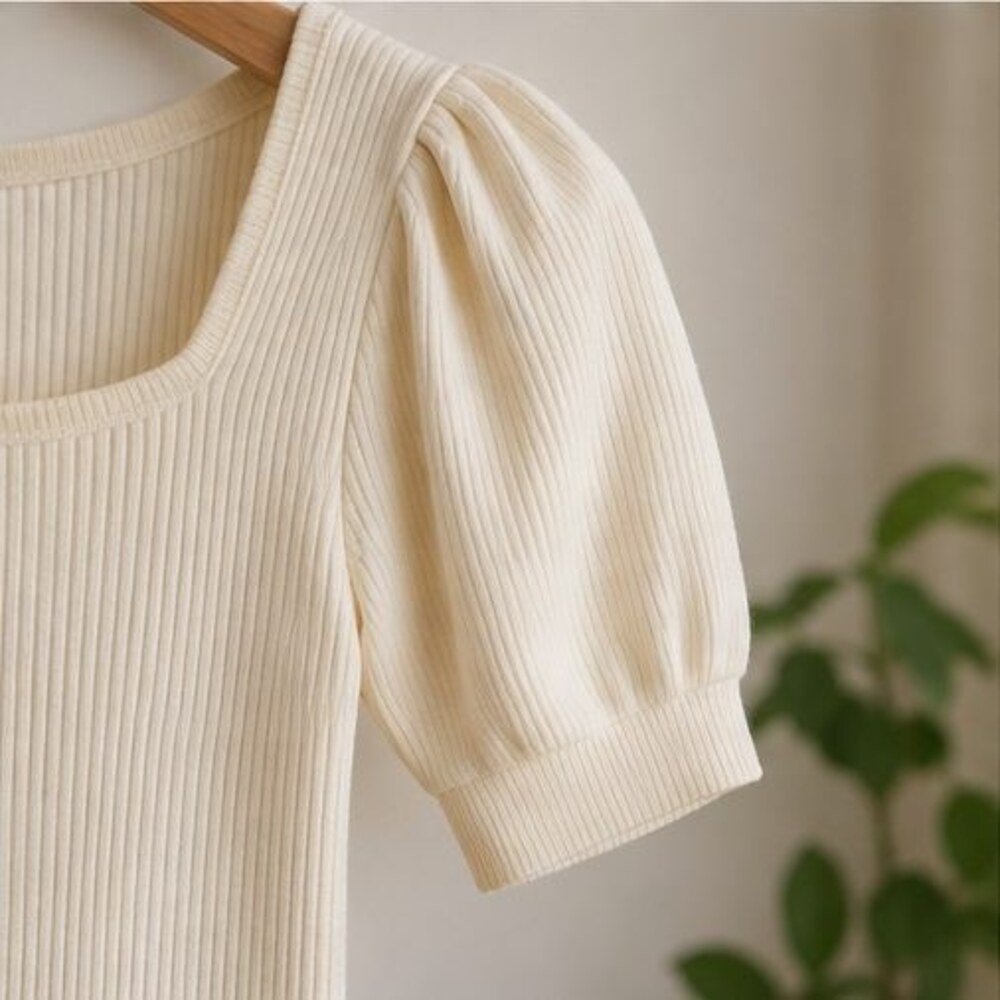Ivory Ribbed Square Neck Top - Picture 5 of 6
